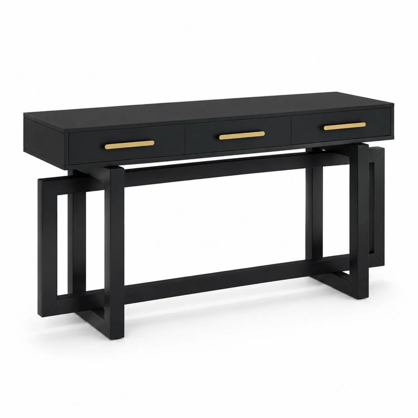 Console noire en bois et métal avec tiroirs