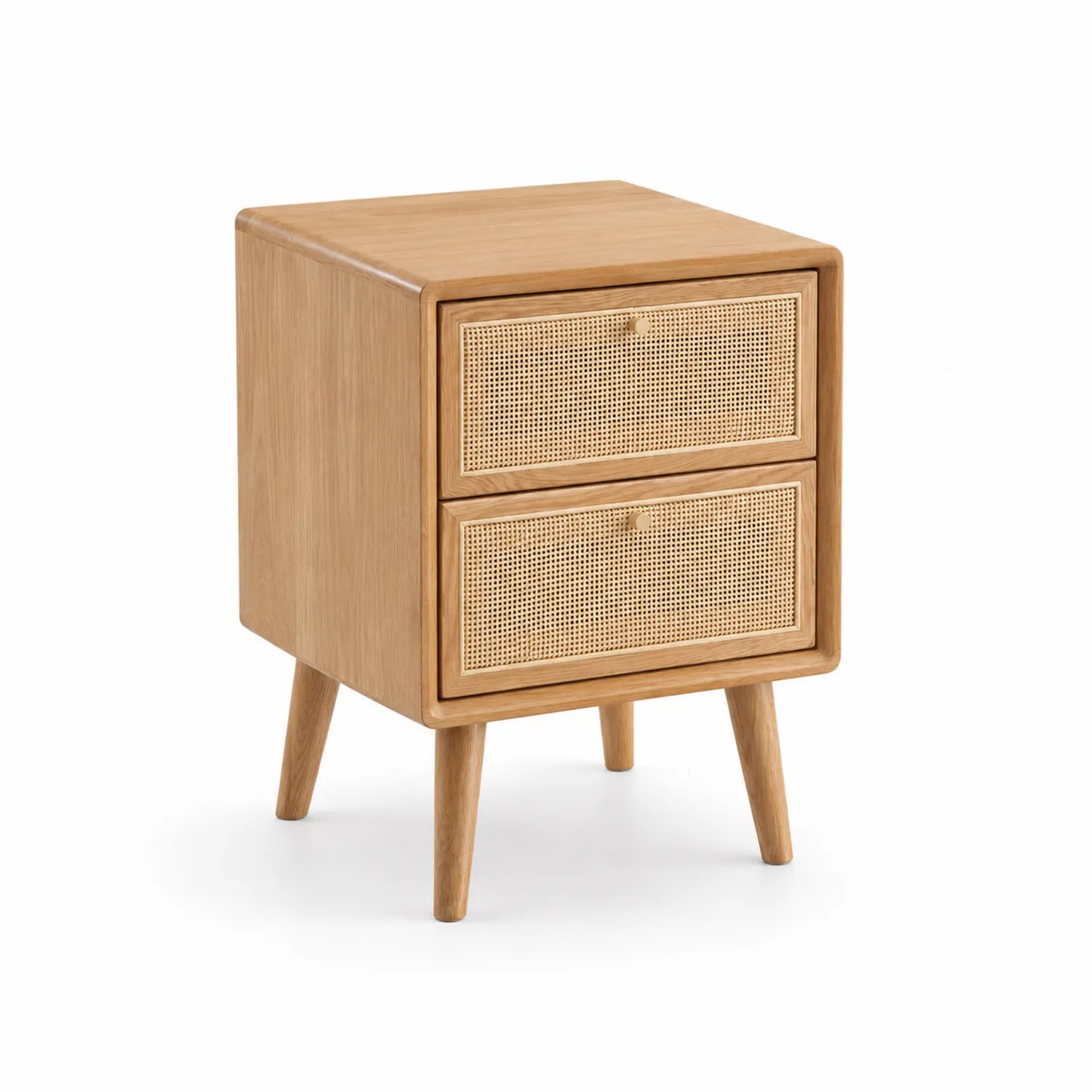 Table de chevet en bois et rotin avec 2 tiroirs 40x35x55 cm