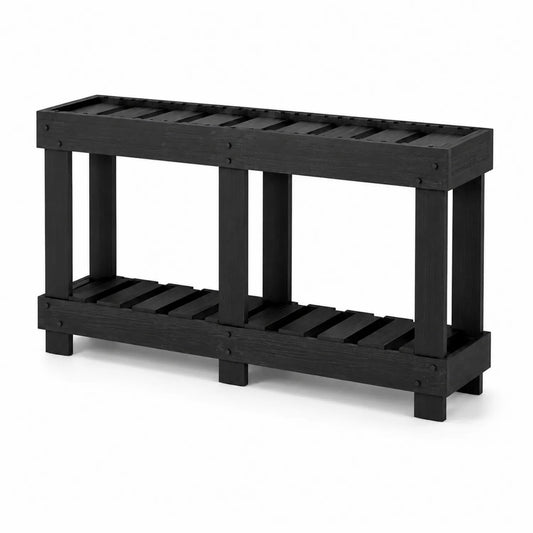 Étagère de rangement rectangulaire en bois noir à deux niveaux