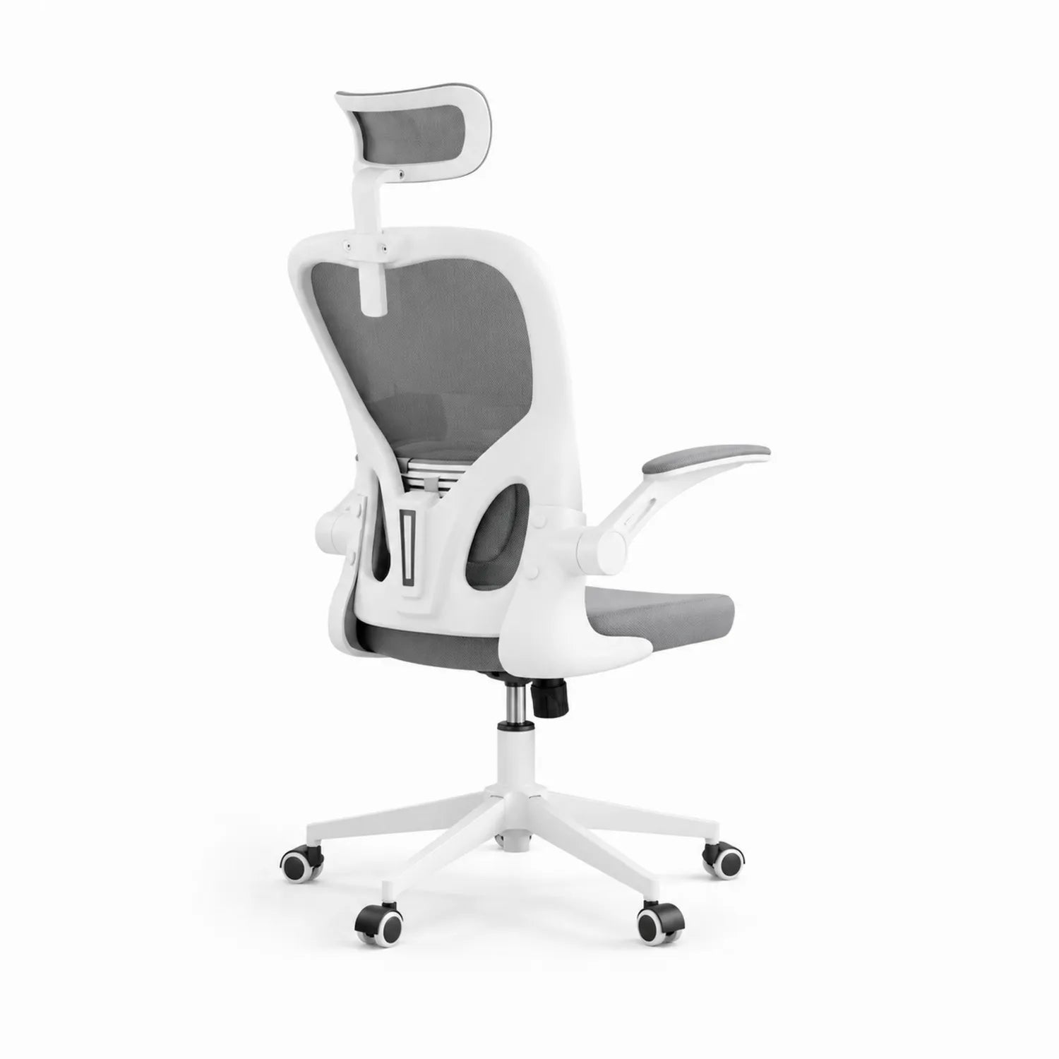 Chaise de bureau en plastique blanc et gris avec dossier en résille