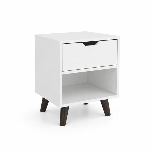 Table de chevet en MDF Blanc avec Tiroir et Étagère