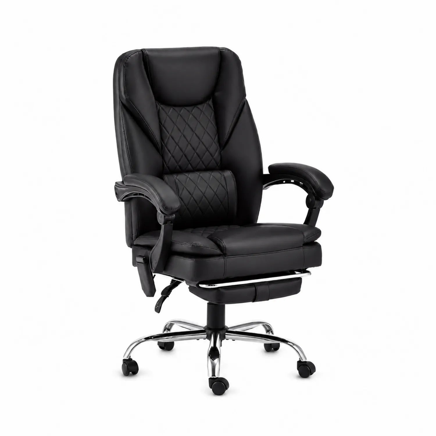 Chaise de bureau en similicuir noir avec repose-pieds