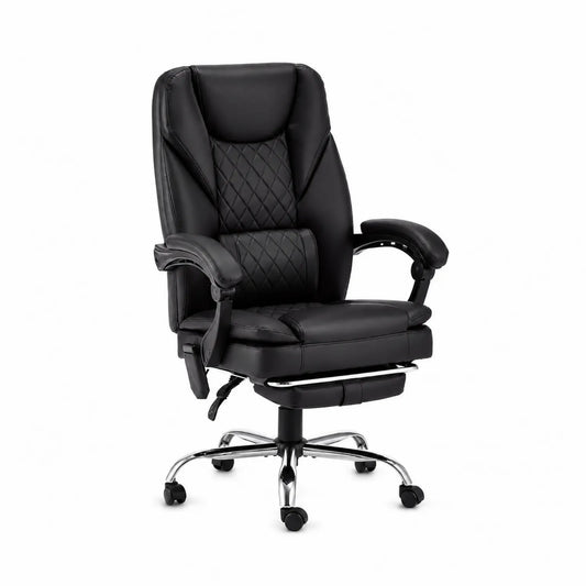 Chaise de bureau en similicuir noir avec repose-pieds